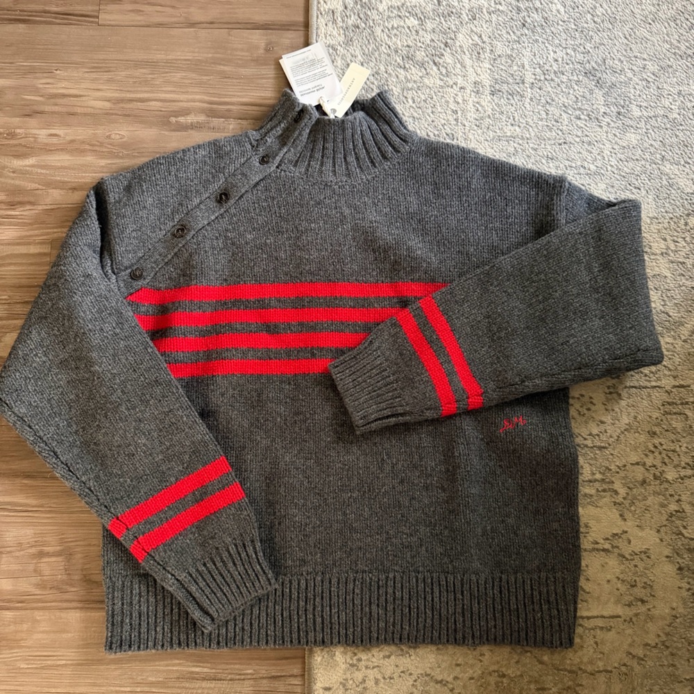 Anthropologie Gray and Red Women's Crewneck Sweater